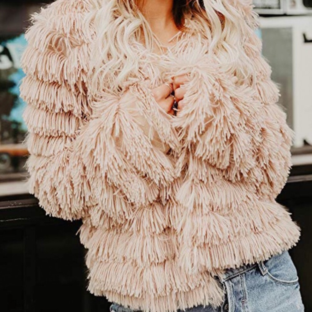 1 Left!! š„Faux Fur Shaggy Cardigan Fringe Jacket - Picture 5 of 8